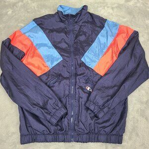 Vintage Champion Mens‎ Size Medium Color Block Windbreaker Embroidered Logo